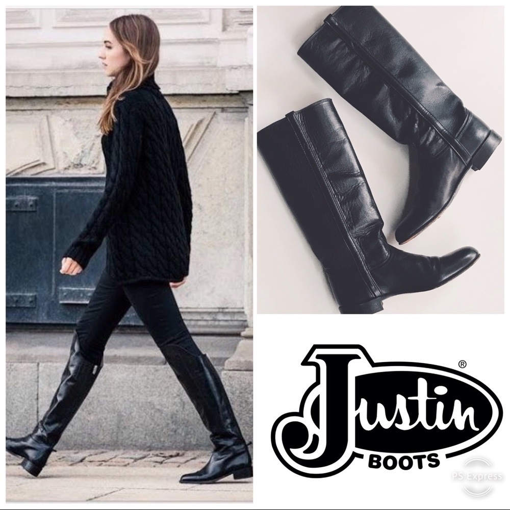 JUSTIN BLACK LEATHER TALL RIDING COWGIRL BOOTS